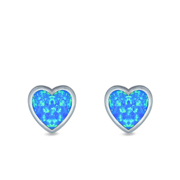 Heart Stud Earrings Lab Created Blue Opal 925 Sterling Silver (11mm)